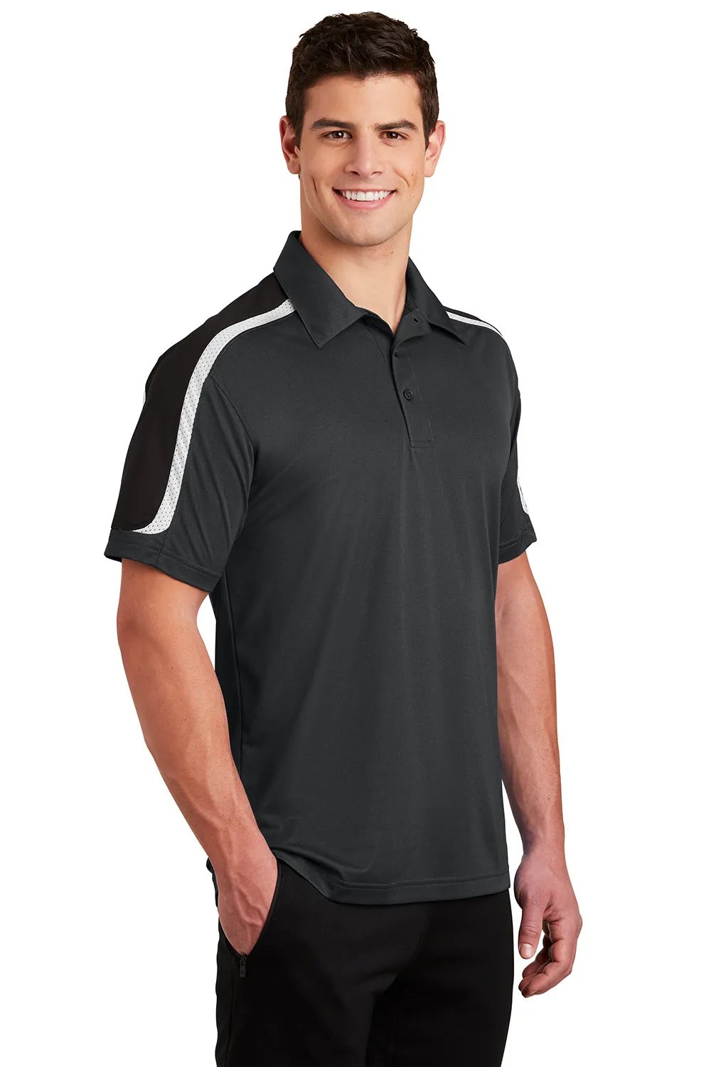 Sport-Tek Mens Sport-Wick Moisture Wicking Short Sleeve Polo Shirt - Iron Grey/Black/White Clothing Sport-Tek
