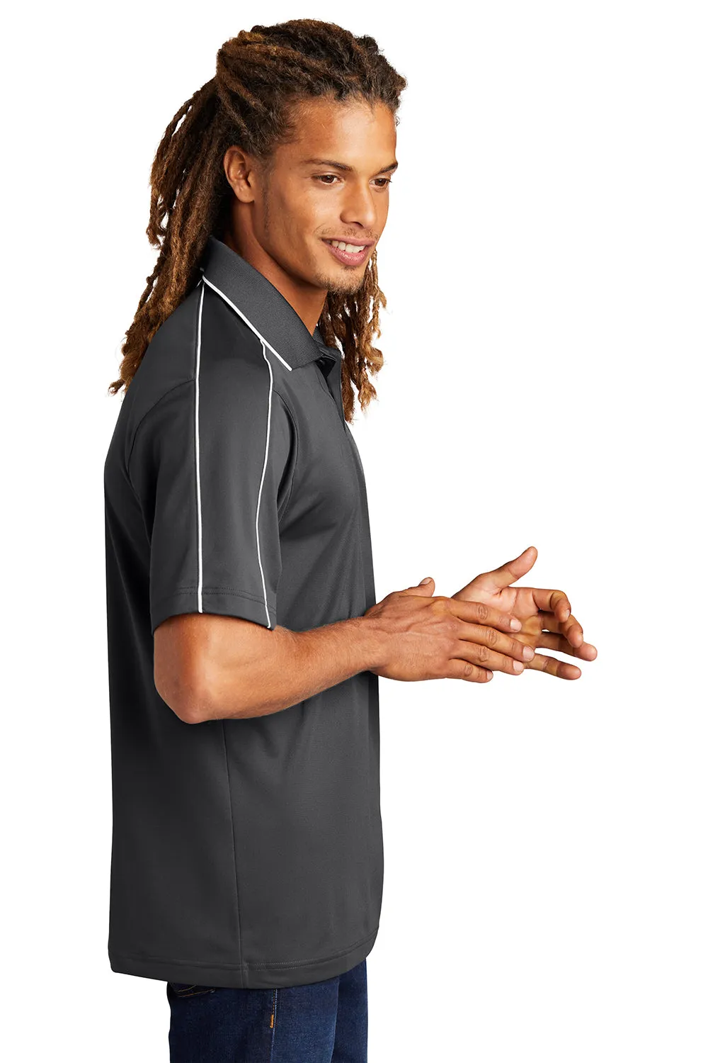 Sport-Tek Mens Sport-Wick Moisture Wicking Short Sleeve Polo Shirt - Iron Grey/White Clothing Sport-Tek