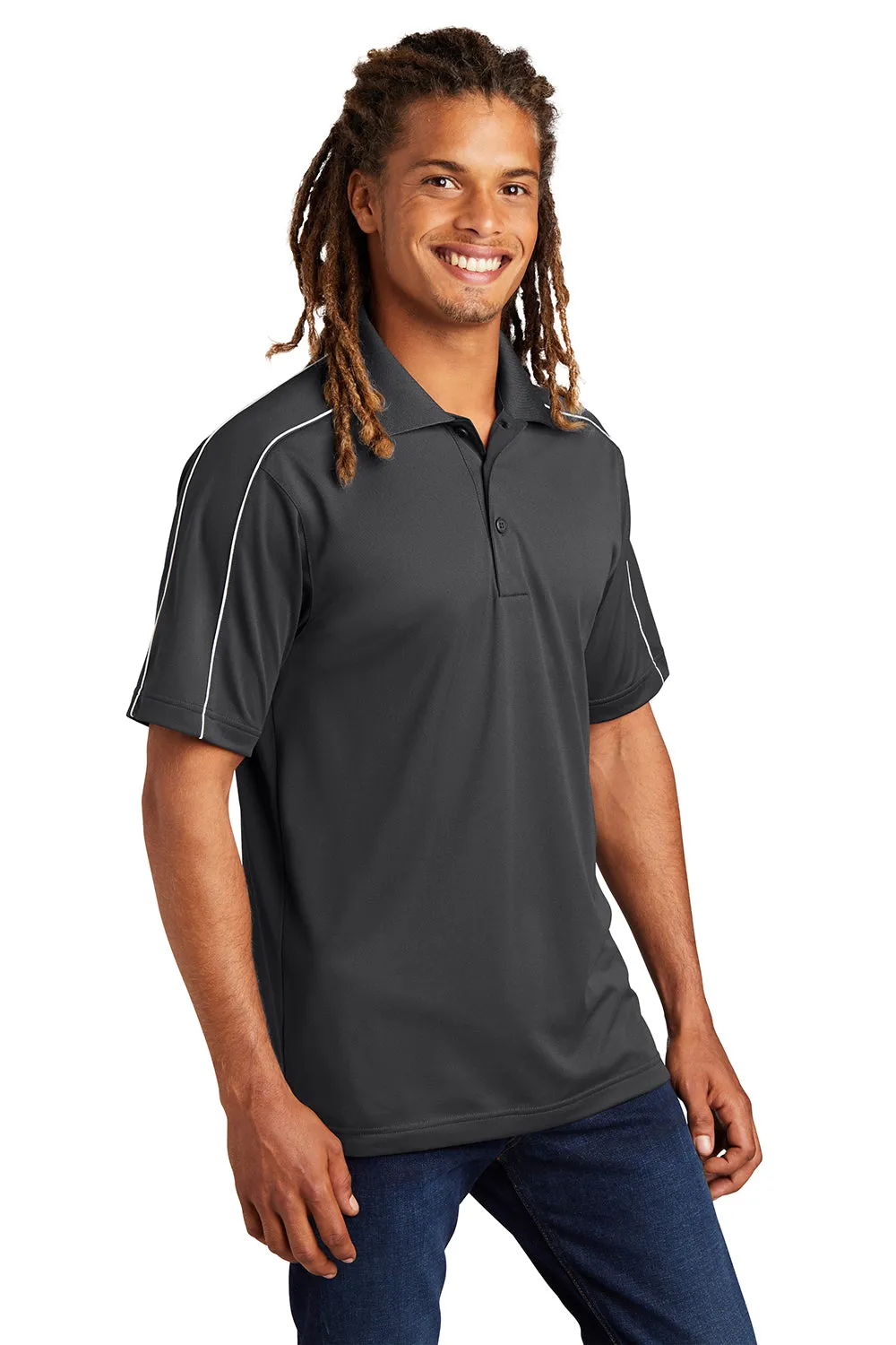 Sport-Tek Mens Sport-Wick Moisture Wicking Short Sleeve Polo Shirt - Iron Grey/White Clothing Sport-Tek