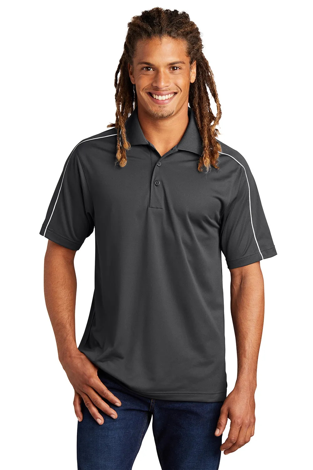 Sport-Tek Mens Sport-Wick Moisture Wicking Short Sleeve Polo Shirt - Iron Grey/White Clothing Sport-Tek