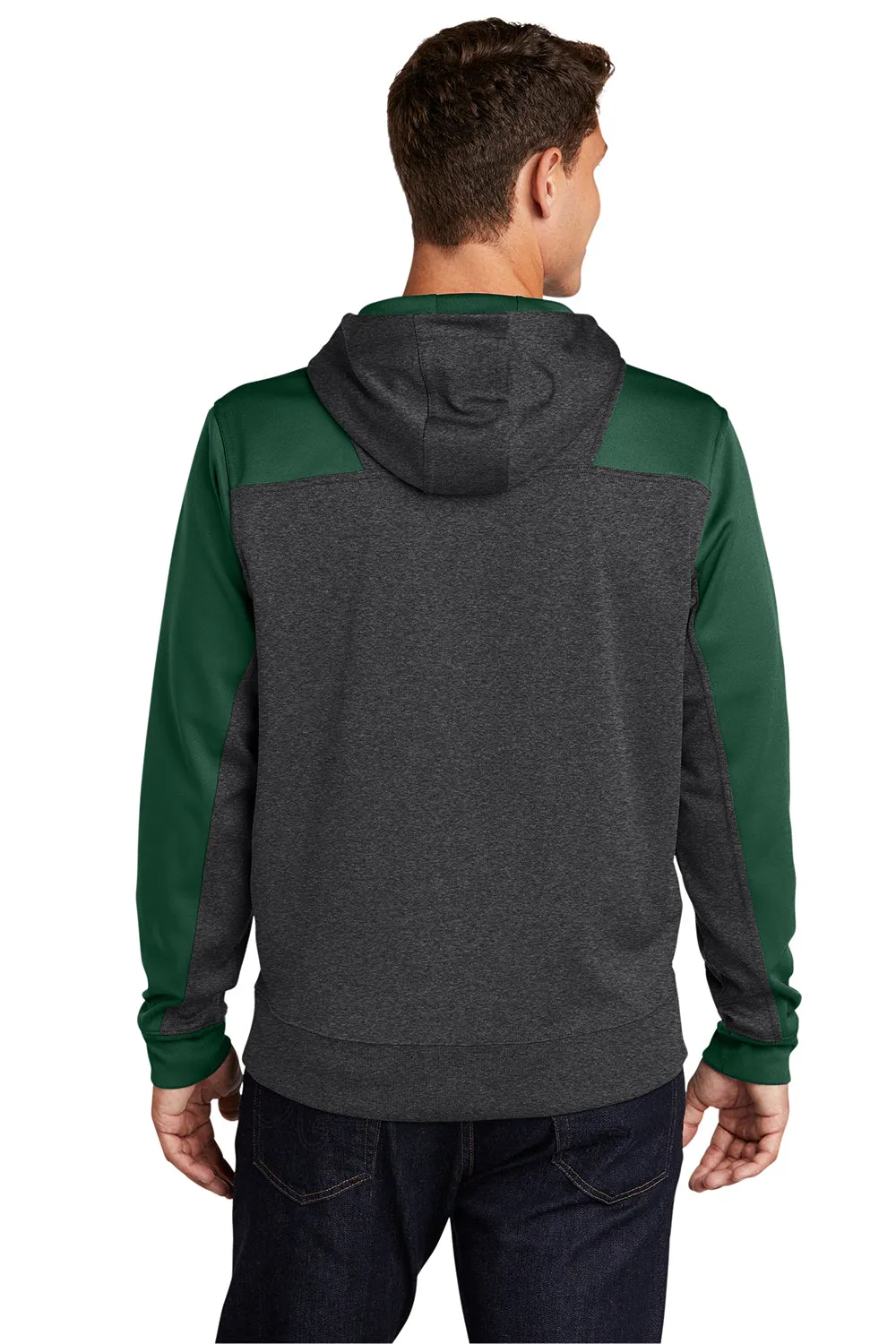 Sport-Tek Mens Tech Moisture Wicking Fleece 1/4 Zip Hooded Sweatshirt Hoodie w/ Patch Pocket - Heather Graphite Grey/Forest Green Clothing Sport-Tek