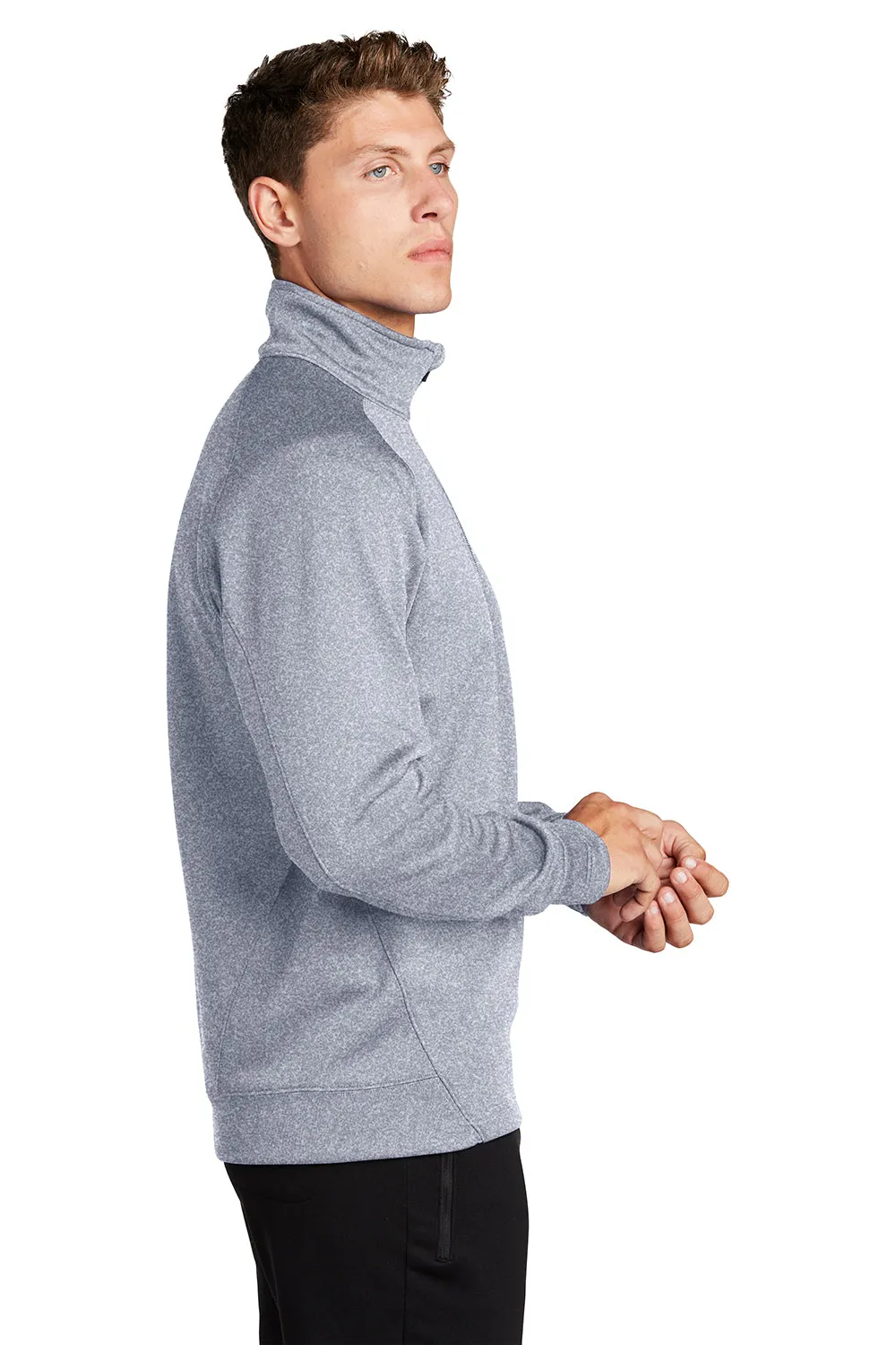 Sport-Tek Mens Tech Moisture Wicking Fleece 1/4 Zip Sweatshirt w/ Pocket - Heather Grey Clothing Sport-Tek