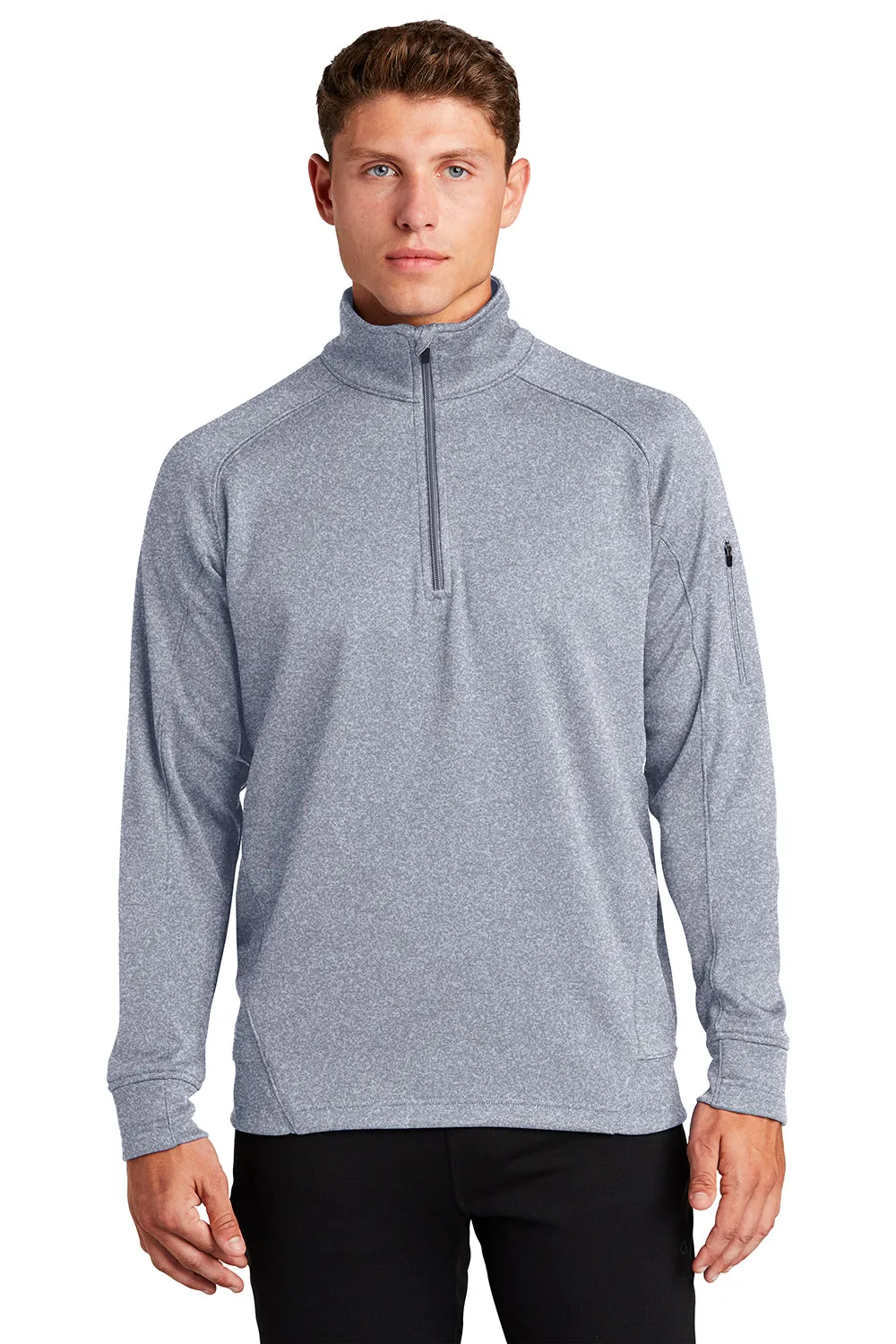 Sport-Tek Mens Tech Moisture Wicking Fleece 1/4 Zip Sweatshirt w/ Pocket - Heather Grey Clothing Sport-Tek