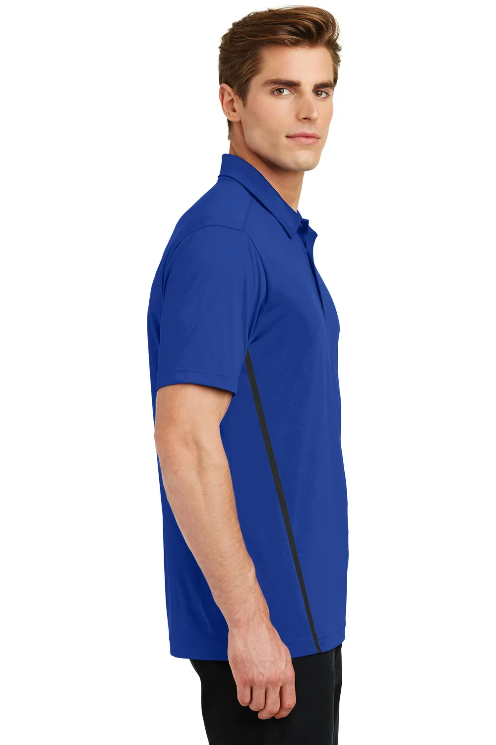 Sport-Tek Mens Tough Moisture Wicking Short Sleeve Polo Shirt - True Royal Blue/Black - Closeout Clothing Sport-Tek