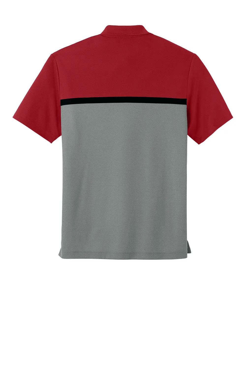 Sport-Tek Mens UV Micropique Colorblock Moisture Wicking Short Sleeve Polo Shirt - Deep Red/Heather Concrete Grey/Black Clothing Sport-Tek