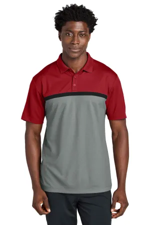 Sport-Tek Mens UV Micropique Colorblock Moisture Wicking Short Sleeve Polo Shirt - Deep Red/Heather Concrete Grey/Black Clothing Sport-Tek