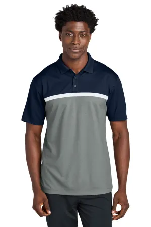 Sport-Tek Mens UV Micropique Colorblock Moisture Wicking Short Sleeve Polo Shirt - True Navy Blue/Heather Concrete Grey/White Clothing Sport-Tek