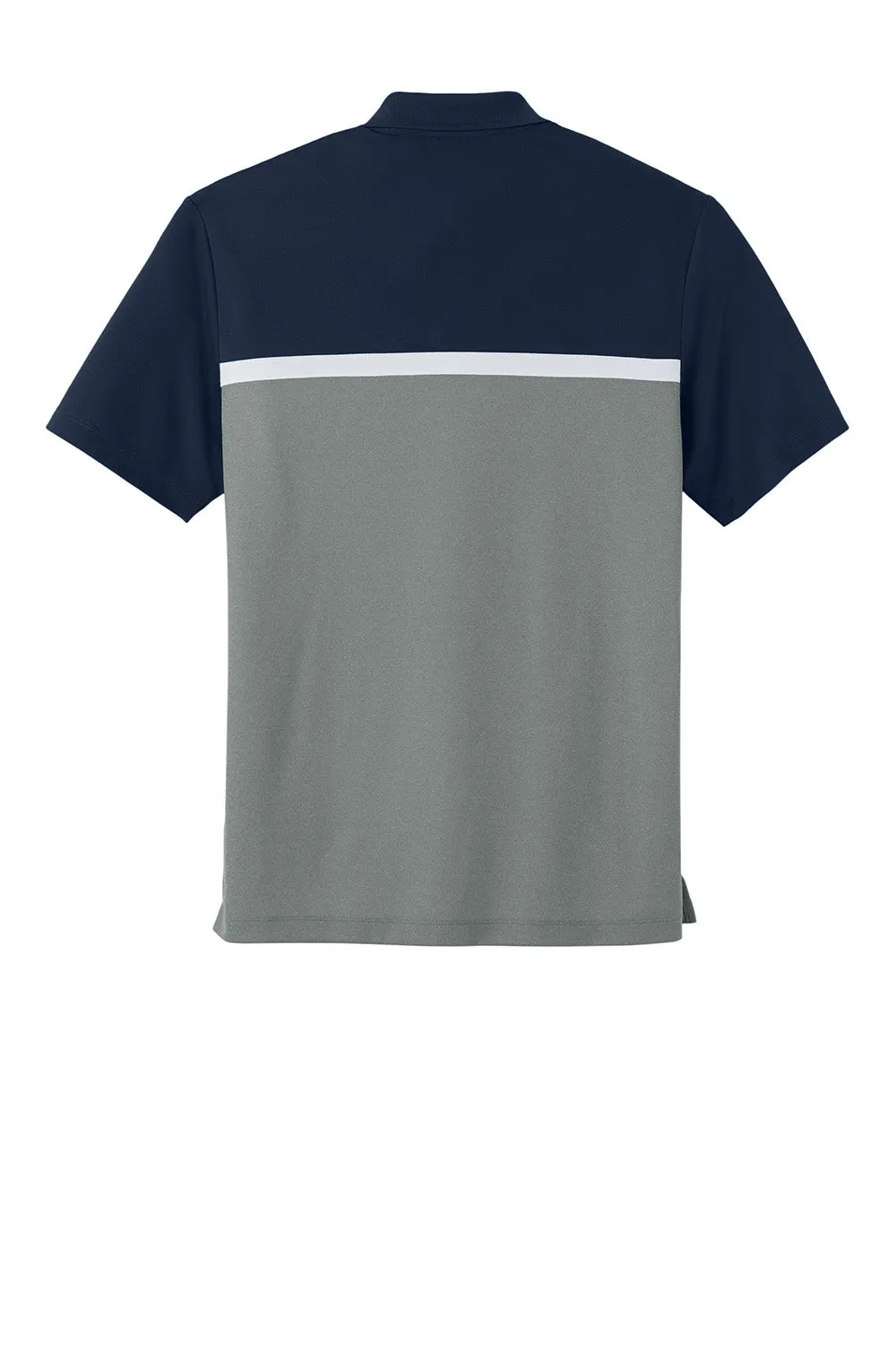 Sport-Tek Mens UV Micropique Colorblock Moisture Wicking Short Sleeve Polo Shirt - True Navy Blue/Heather Concrete Grey/White Clothing Sport-Tek