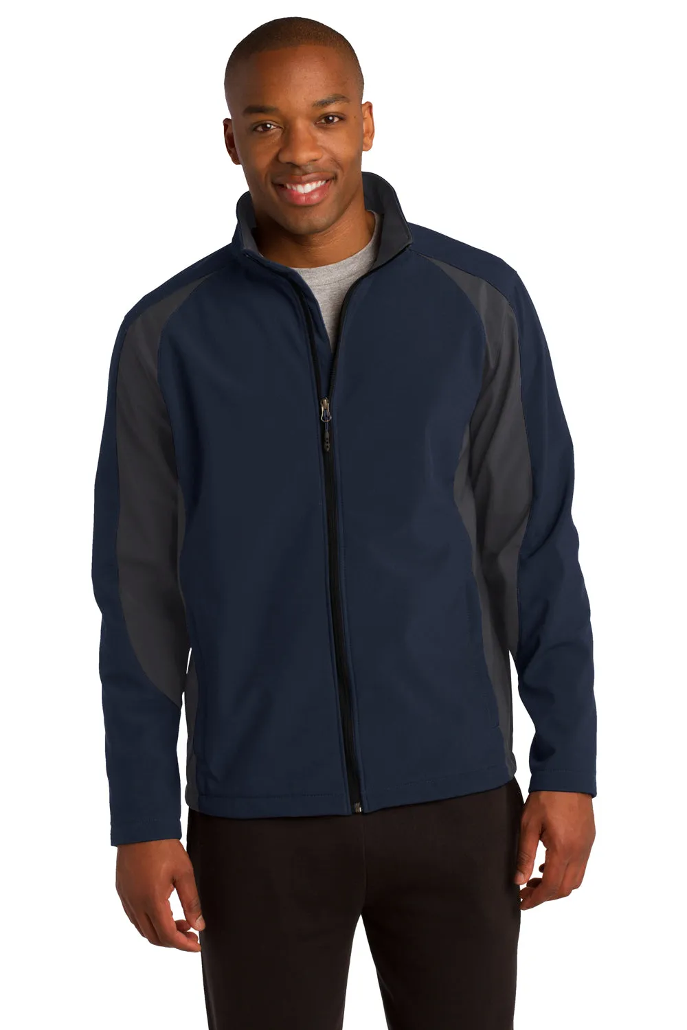 Sport-Tek Mens Water Resistant Full Zip Jacket - True Navy Blue/Iron Grey - Closeout Clothing Sport-Tek