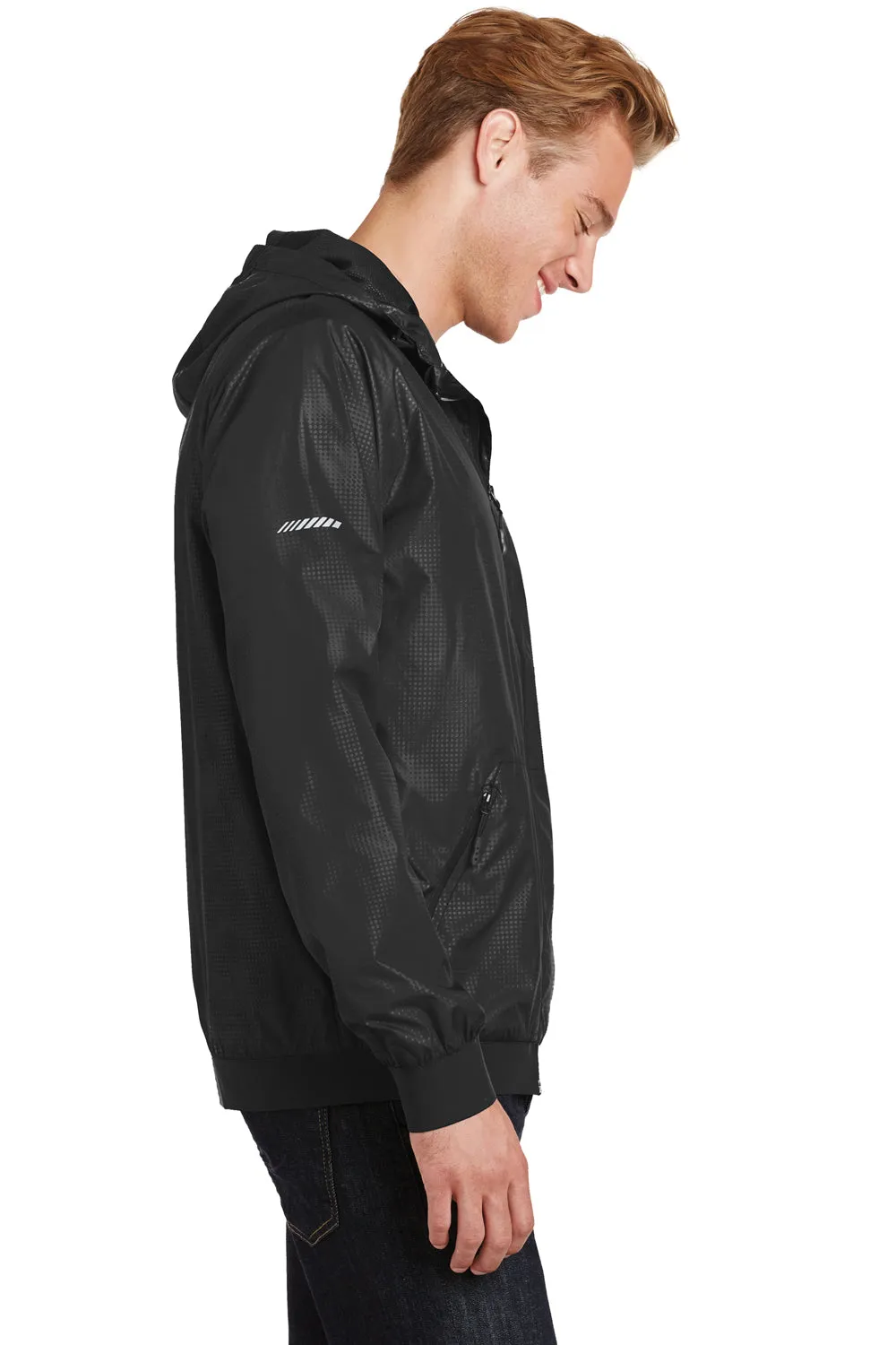 Sport-Tek Mens Wind & Water Resistant Full Zip Hooded Jacket - Black - Closeout Clothing Sport-Tek