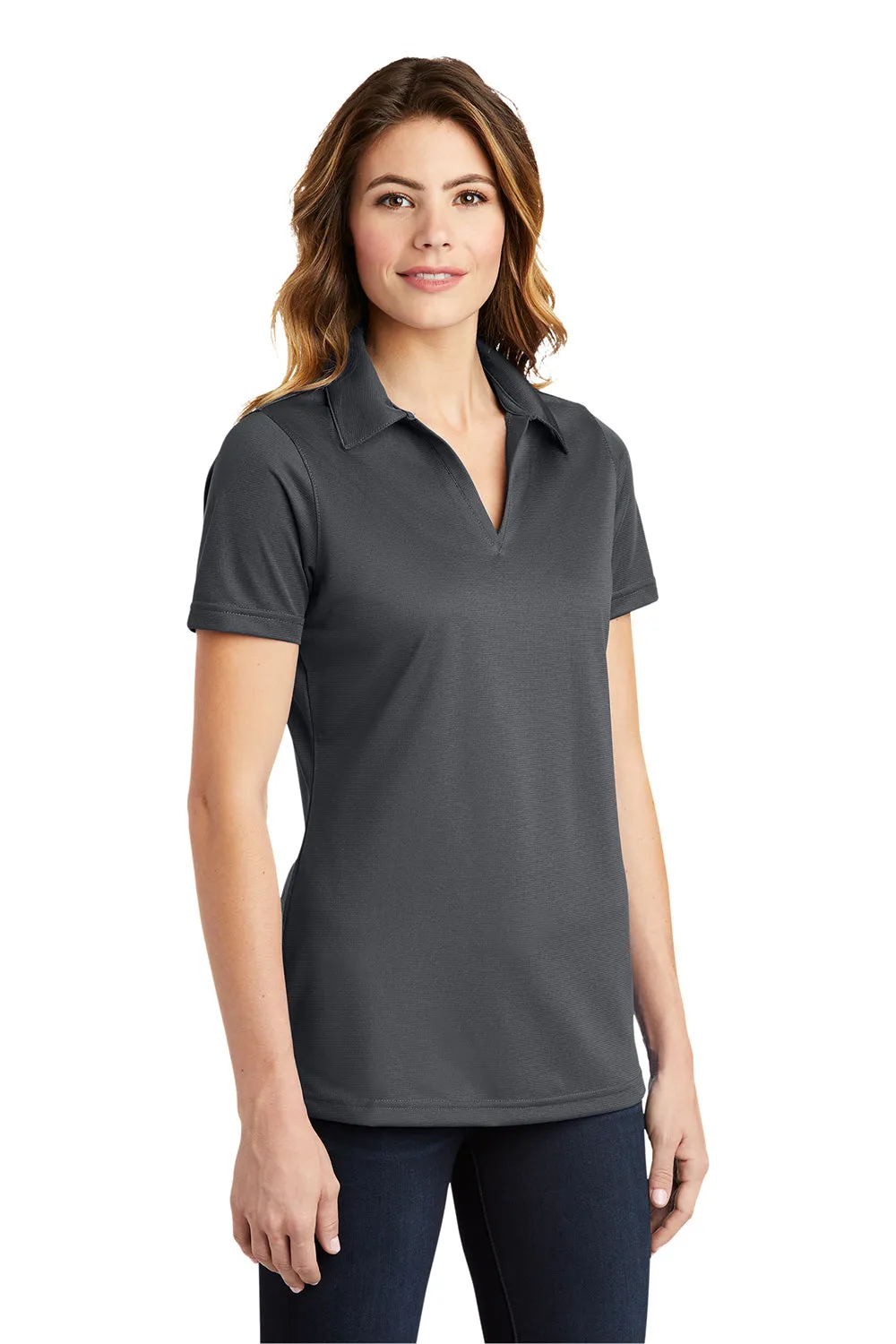 Sport-Tek Womens Active Mesh Moisture Wicking Short Sleeve Polo Shirt - Iron Grey Clothing Sport-Tek