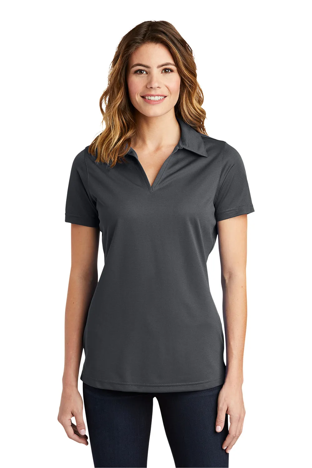 Sport-Tek Womens Active Mesh Moisture Wicking Short Sleeve Polo Shirt - Iron Grey Clothing Sport-Tek
