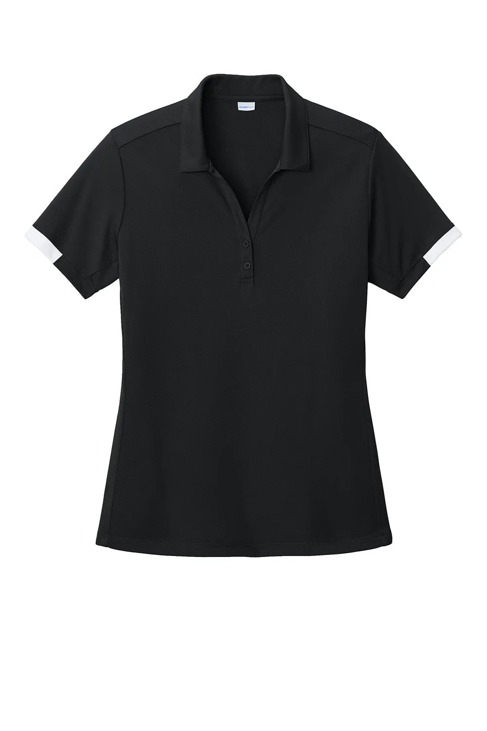 Sport-Tek Womens Club Colorblock Moisture Wicking Short Sleeve Polo Shirt - Black/White Clothing Sport-Tek