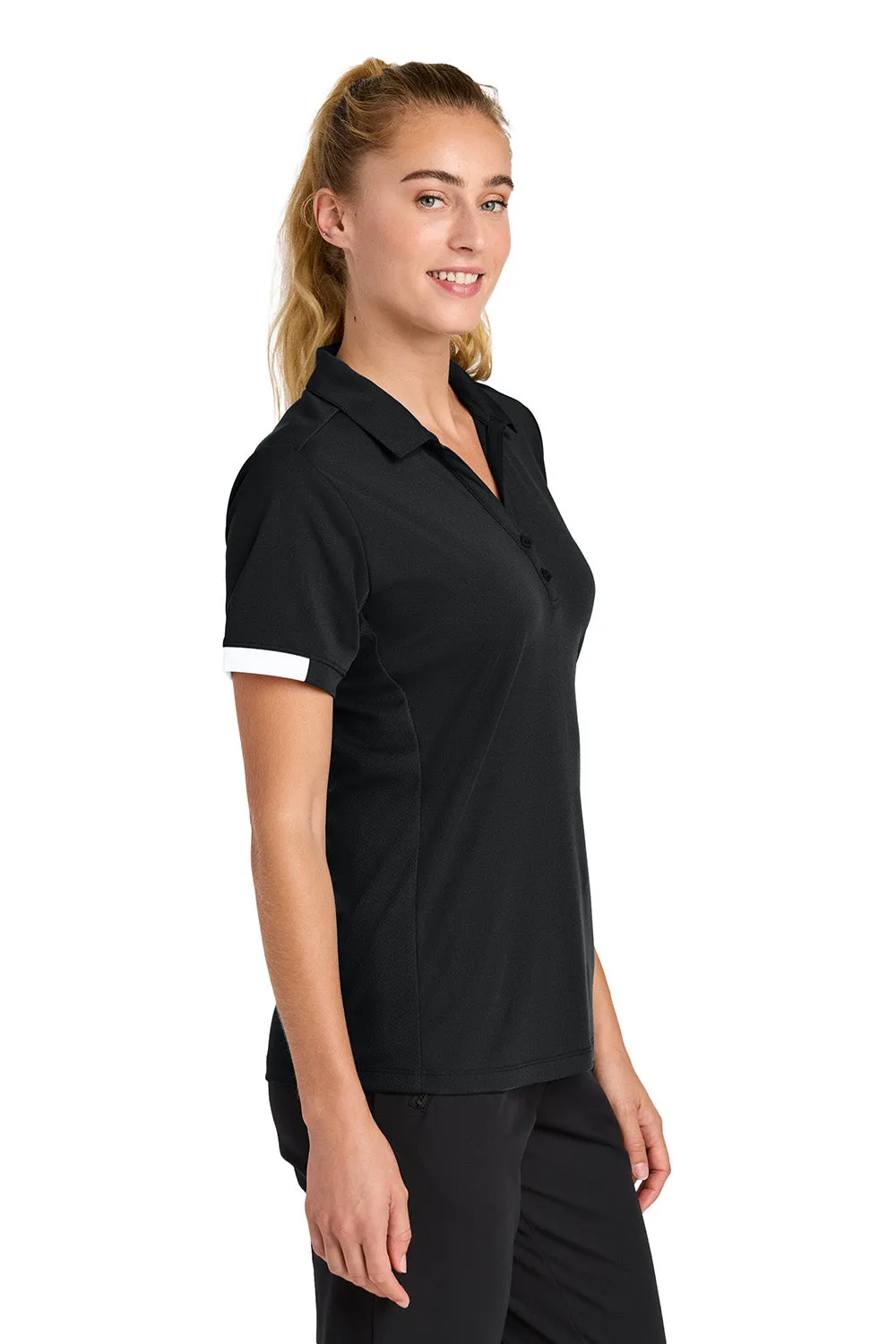 Sport-Tek Womens Club Colorblock Moisture Wicking Short Sleeve Polo Shirt - Black/White Clothing Sport-Tek
