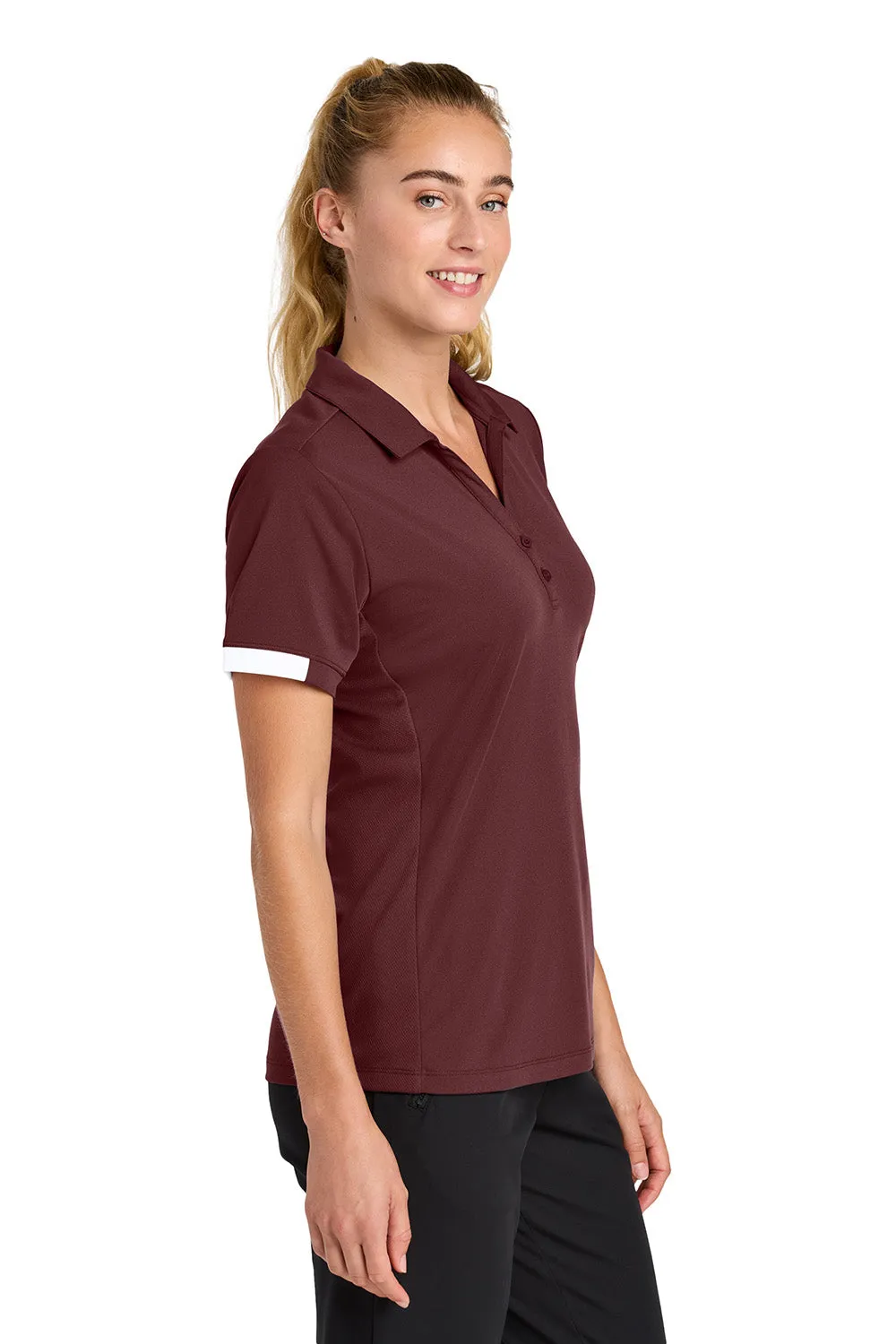 Sport-Tek Womens Club Colorblock Moisture Wicking Short Sleeve Polo Shirt - Maroon/White Clothing Sport-Tek