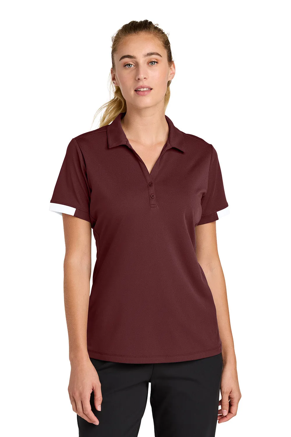 Sport-Tek Womens Club Colorblock Moisture Wicking Short Sleeve Polo Shirt - Maroon/White Clothing Sport-Tek
