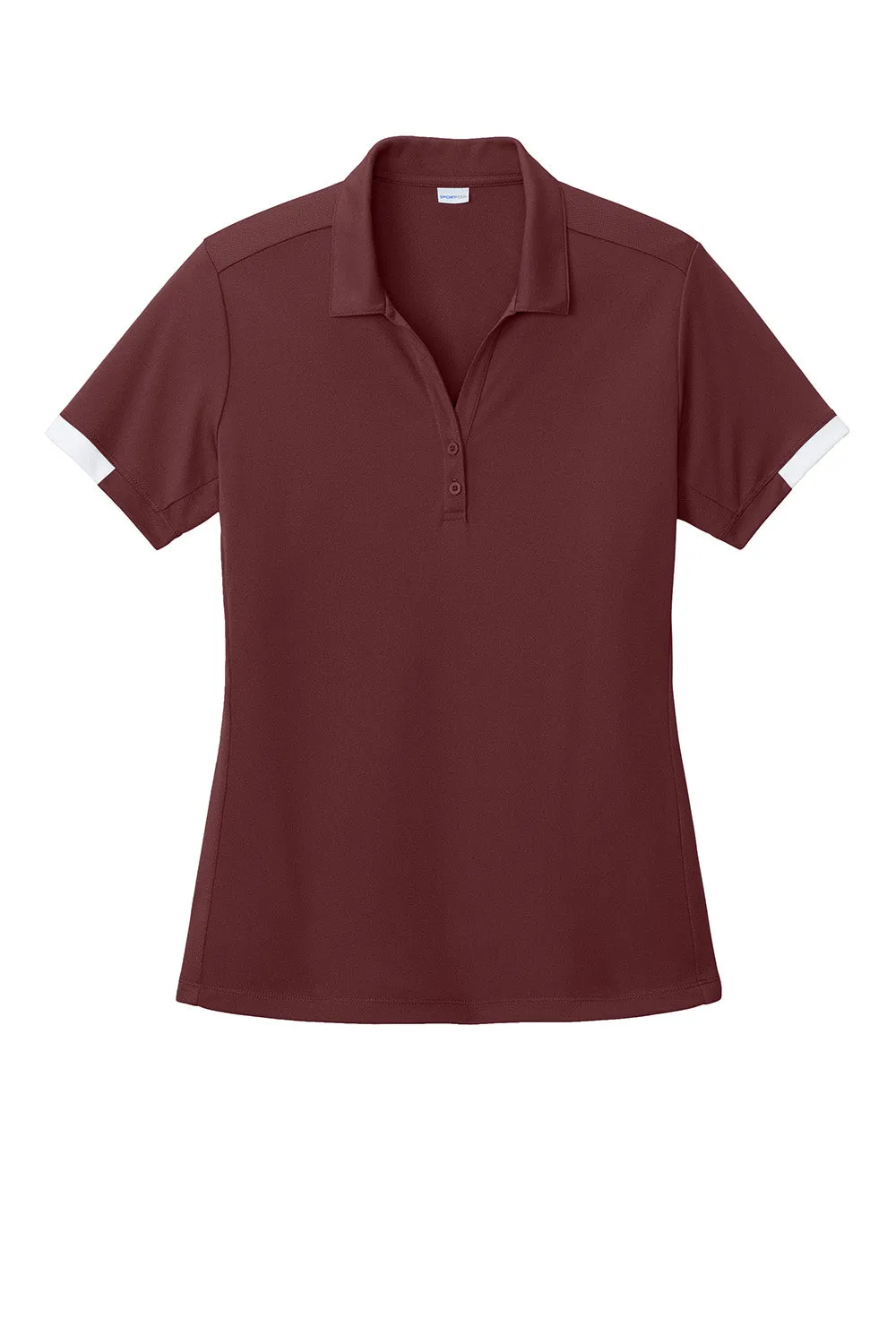 Sport-Tek Womens Club Colorblock Moisture Wicking Short Sleeve Polo Shirt - Maroon/White Clothing Sport-Tek
