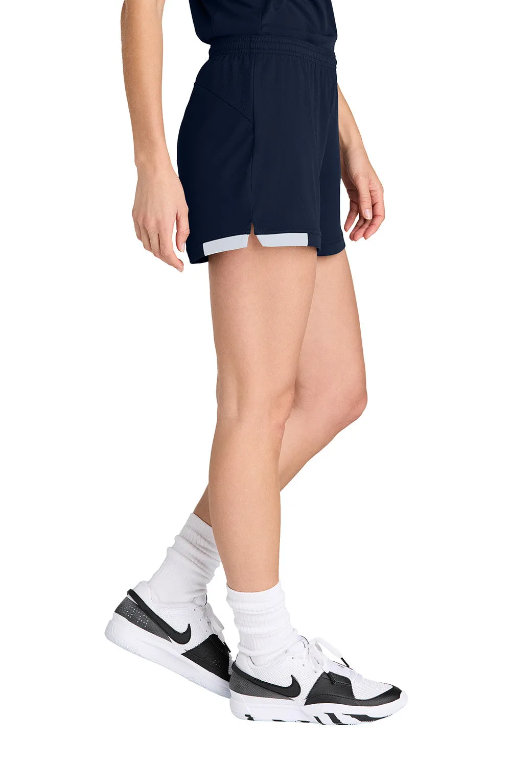 Sport-Tek Womens Club Moisture Wicking Shorts - True Navy Blue/White Clothing Sport-Tek
