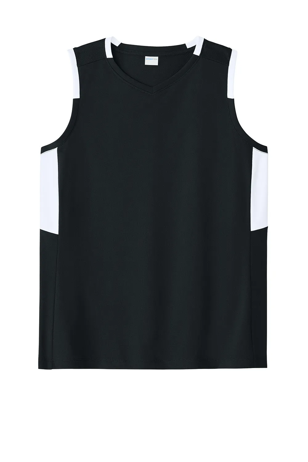 Sport-Tek Womens Club Moisture Wicking V-Neck Tank Top - Black/White Clothing Sport-Tek