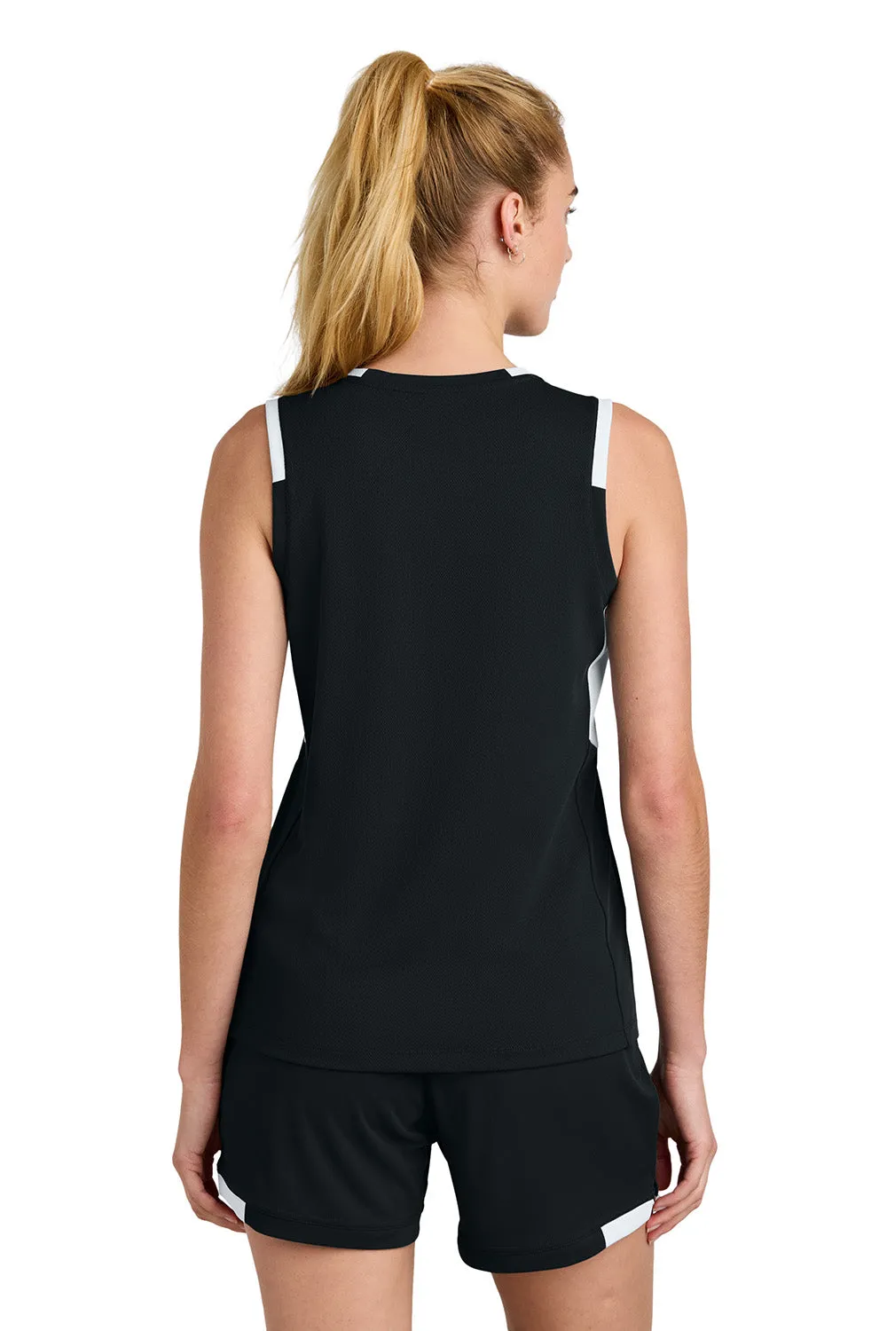 Sport-Tek Womens Club Moisture Wicking V-Neck Tank Top - Black/White Clothing Sport-Tek
