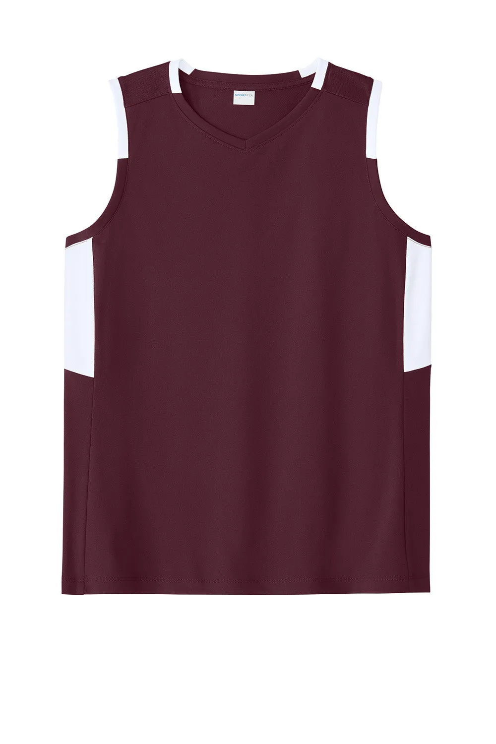 Sport-Tek Womens Club Moisture Wicking V-Neck Tank Top - Maroon/White Clothing Sport-Tek