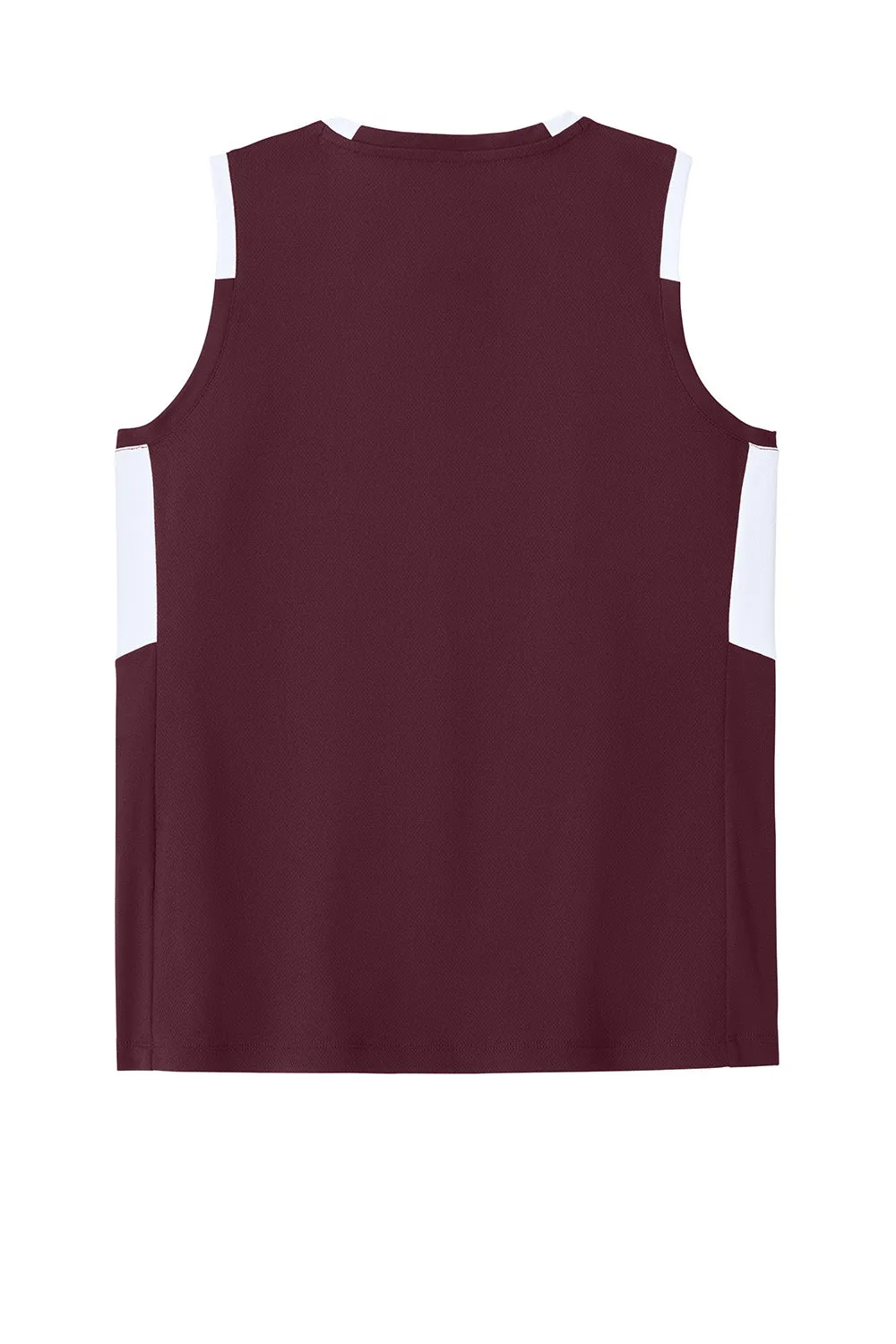 Sport-Tek Womens Club Moisture Wicking V-Neck Tank Top - Maroon/White Clothing Sport-Tek