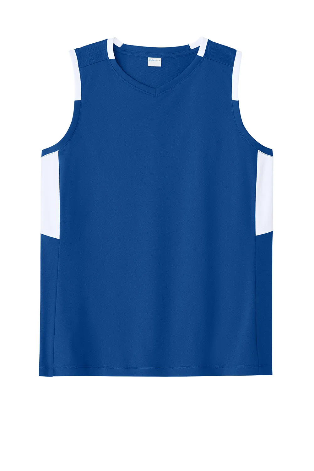 Sport-Tek Womens Club Moisture Wicking V-Neck Tank Top - True Royal Blue/White Clothing Sport-Tek
