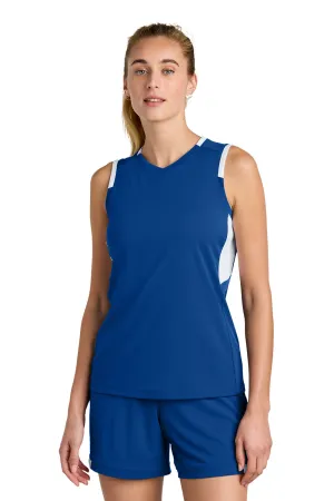 Sport-Tek Womens Club Moisture Wicking V-Neck Tank Top - True Royal Blue/White Clothing Sport-Tek