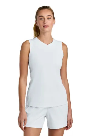 Sport-Tek Womens Club Moisture Wicking V-Neck Tank Top - White/White Clothing Sport-Tek