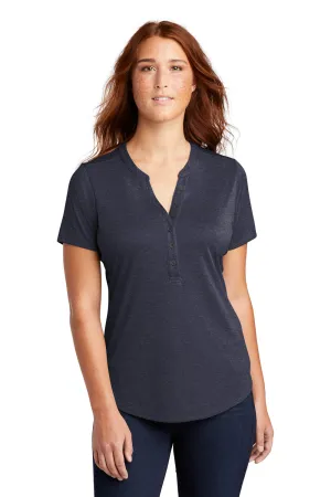 Sport-Tek Womens Endeavor Moisture Wicking Short Sleeve Polo Shirt - Heather Deep Navy Blue - Closeout Clothing Sport-Tek