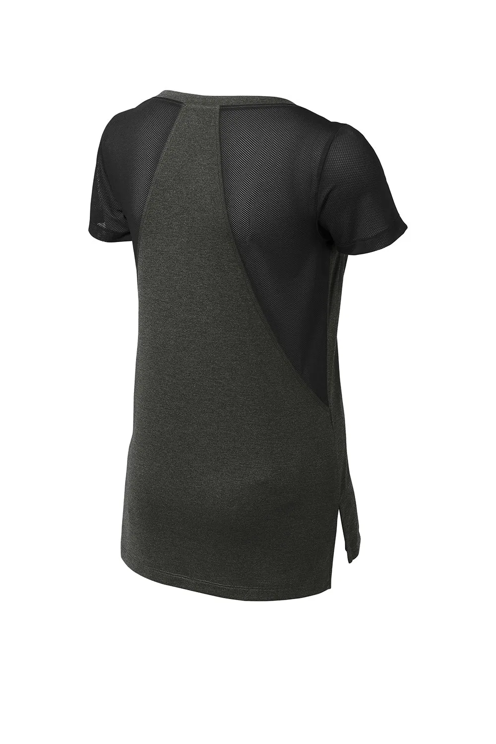 Sport-Tek Womens Endeavor Moisture Wicking Short Sleeve V-Neck T-Shirt - Heather Black/Black - Closeout Clothing Sport-Tek