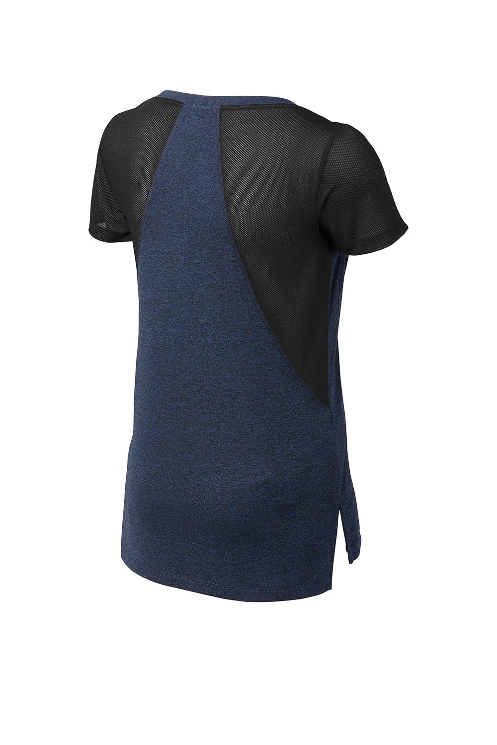 Sport-Tek Womens Endeavor Moisture Wicking Short Sleeve V-Neck T-Shirt - Heather Dark Royal Blue/Black - Closeout Clothing Sport-Tek