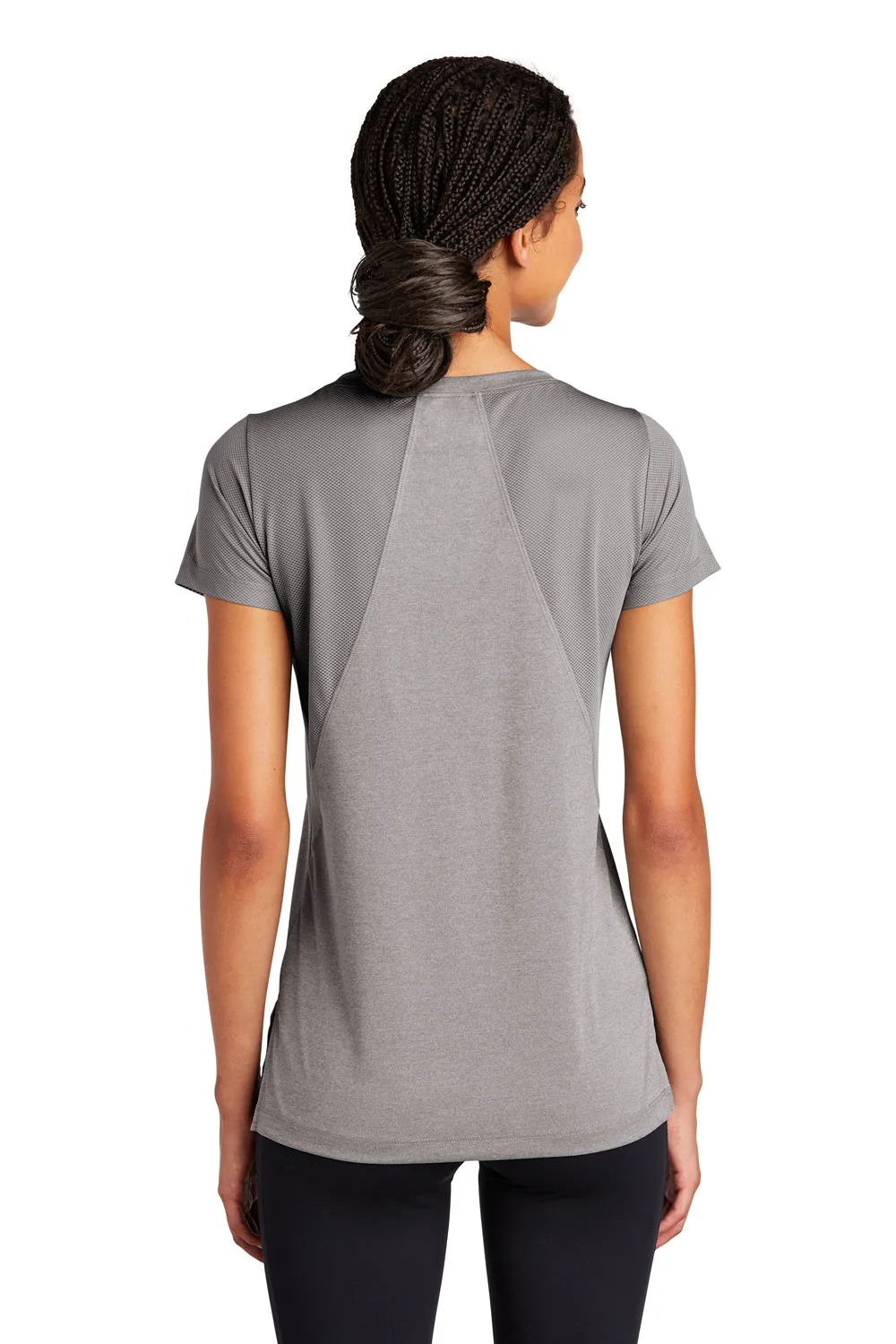 Sport-Tek Womens Endeavor Moisture Wicking Short Sleeve V-Neck T-Shirt - Heather Light Grey/Light Grey - Closeout Clothing Sport-Tek