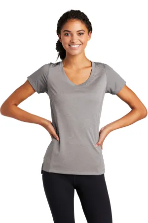 Sport-Tek Womens Endeavor Moisture Wicking Short Sleeve V-Neck T-Shirt - Heather Light Grey/Light Grey - Closeout Clothing Sport-Tek