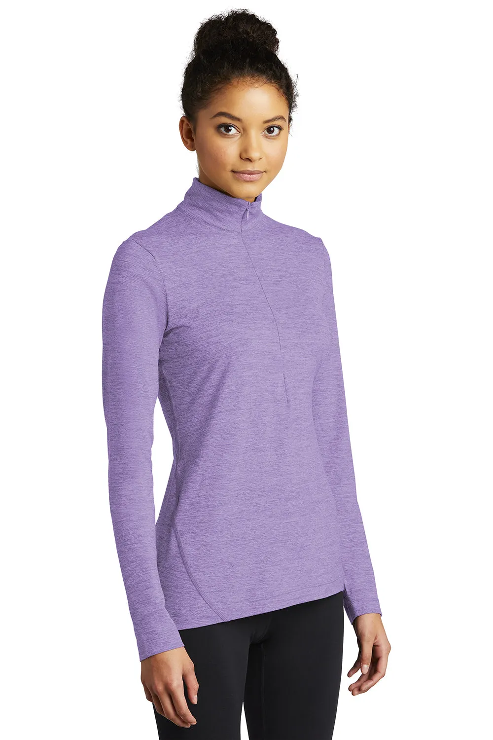 Sport-Tek Womens Exchange 1.5 Long Sleeve 1/4 Zip T-Shirt - Heather Hyacinth Purple - Closeout Clothing Sport-Tek