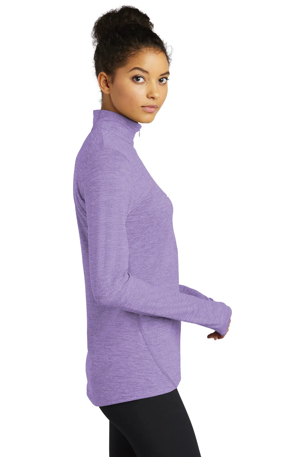 Sport-Tek Womens Exchange 1.5 Long Sleeve 1/4 Zip T-Shirt - Heather Hyacinth Purple - Closeout Clothing Sport-Tek