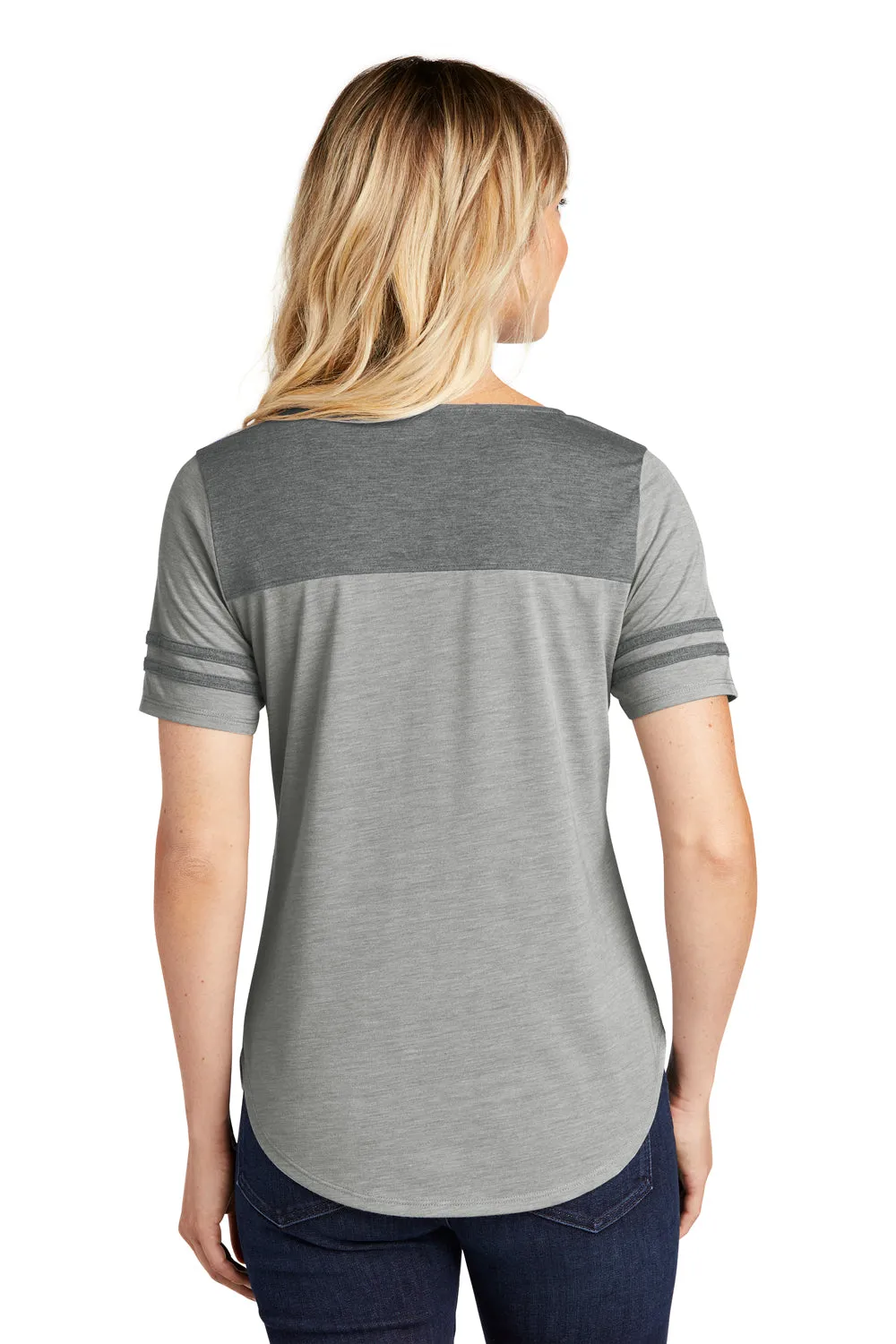 Sport-Tek Womens Fan Moisture Wicking Short Sleeve Crewneck T-Shirt - Heather Light Grey/Heather Dark Grey - Closeout Clothing Sport-Tek