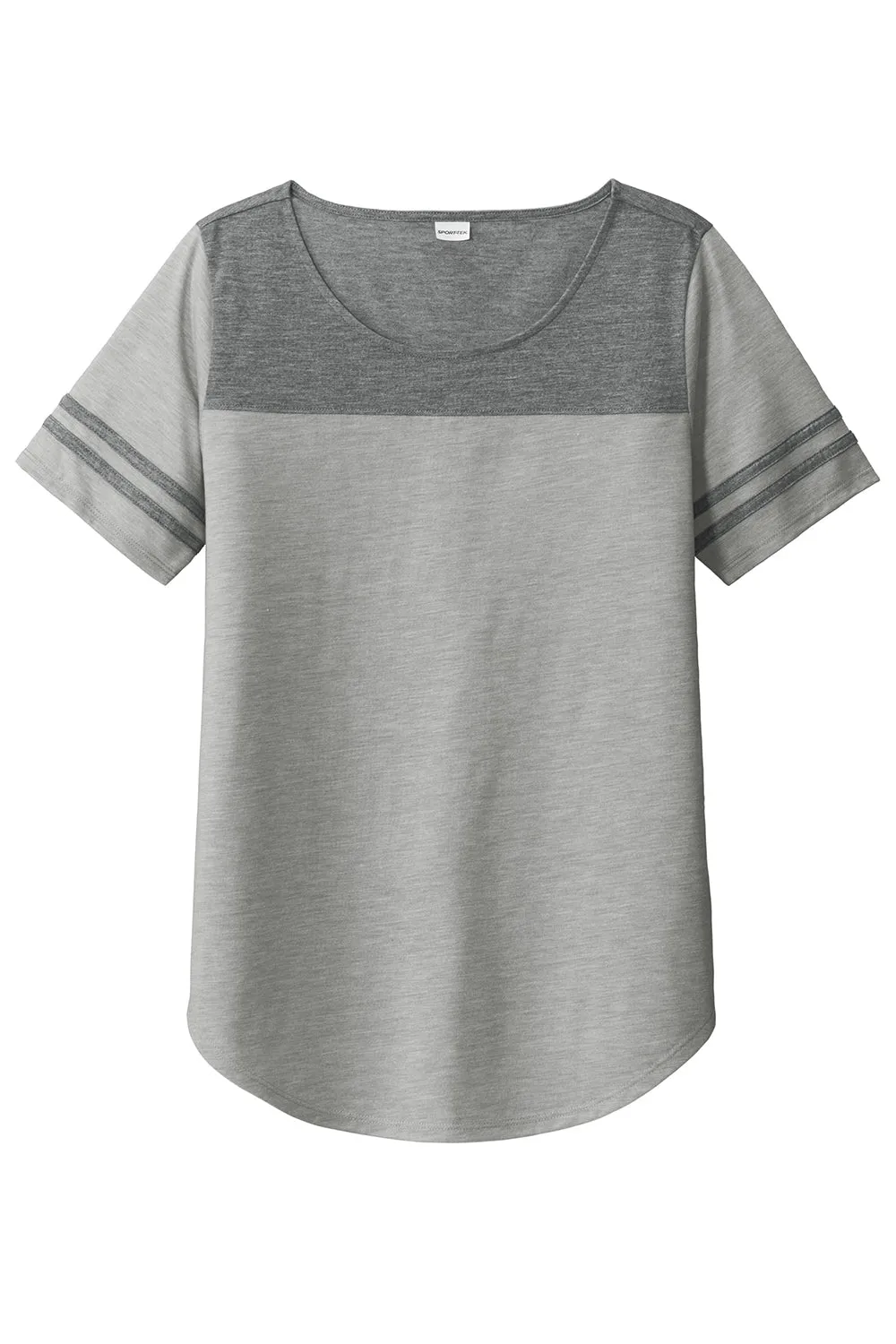Sport-Tek Womens Fan Moisture Wicking Short Sleeve Crewneck T-Shirt - Heather Light Grey/Heather Dark Grey - Closeout Clothing Sport-Tek