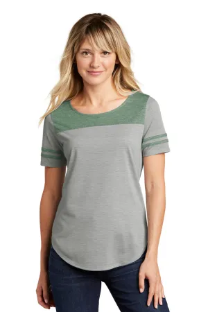 Sport-Tek Womens Fan Moisture Wicking Short Sleeve Crewneck T-Shirt - Heather Light Grey/Heather Forest Green - Closeout Clothing Sport-Tek