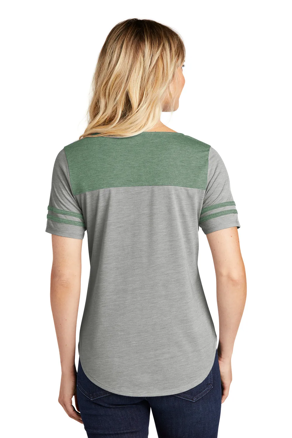 Sport-Tek Womens Fan Moisture Wicking Short Sleeve Crewneck T-Shirt - Heather Light Grey/Heather Forest Green - Closeout Clothing Sport-Tek