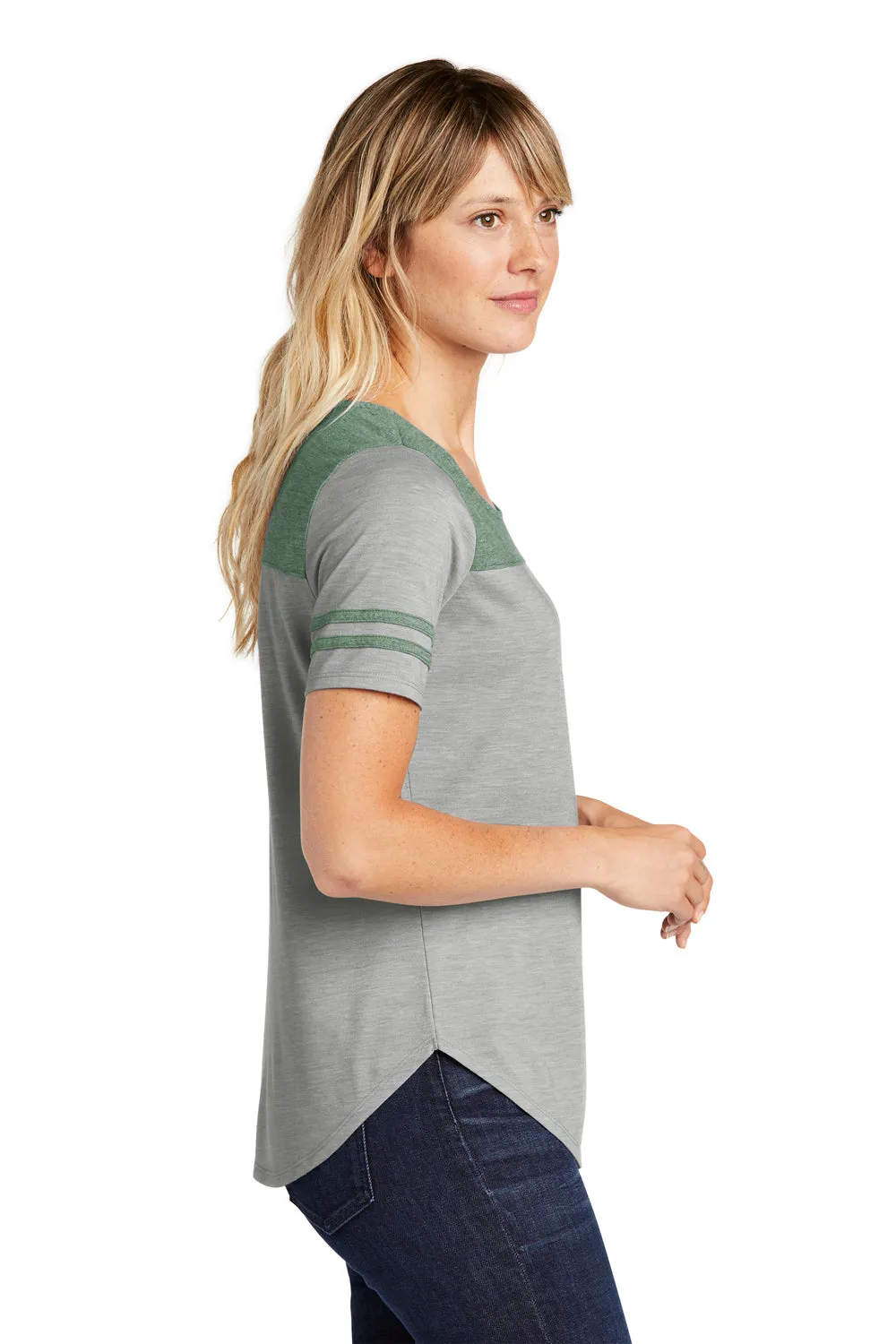 Sport-Tek Womens Fan Moisture Wicking Short Sleeve Crewneck T-Shirt - Heather Light Grey/Heather Forest Green - Closeout Clothing Sport-Tek