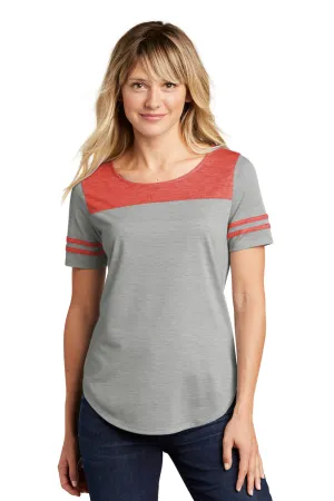 Sport-Tek Womens Fan Moisture Wicking Short Sleeve Crewneck T-Shirt - Heather Light Grey/Heather True Red - Closeout Clothing Sport-Tek