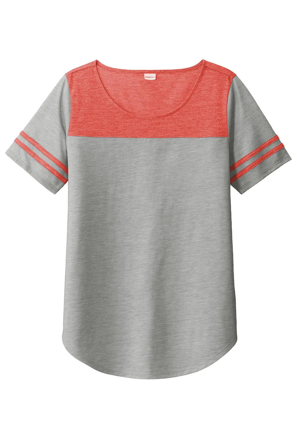 Sport-Tek Womens Fan Moisture Wicking Short Sleeve Crewneck T-Shirt - Heather Light Grey/Heather True Red - Closeout Clothing Sport-Tek