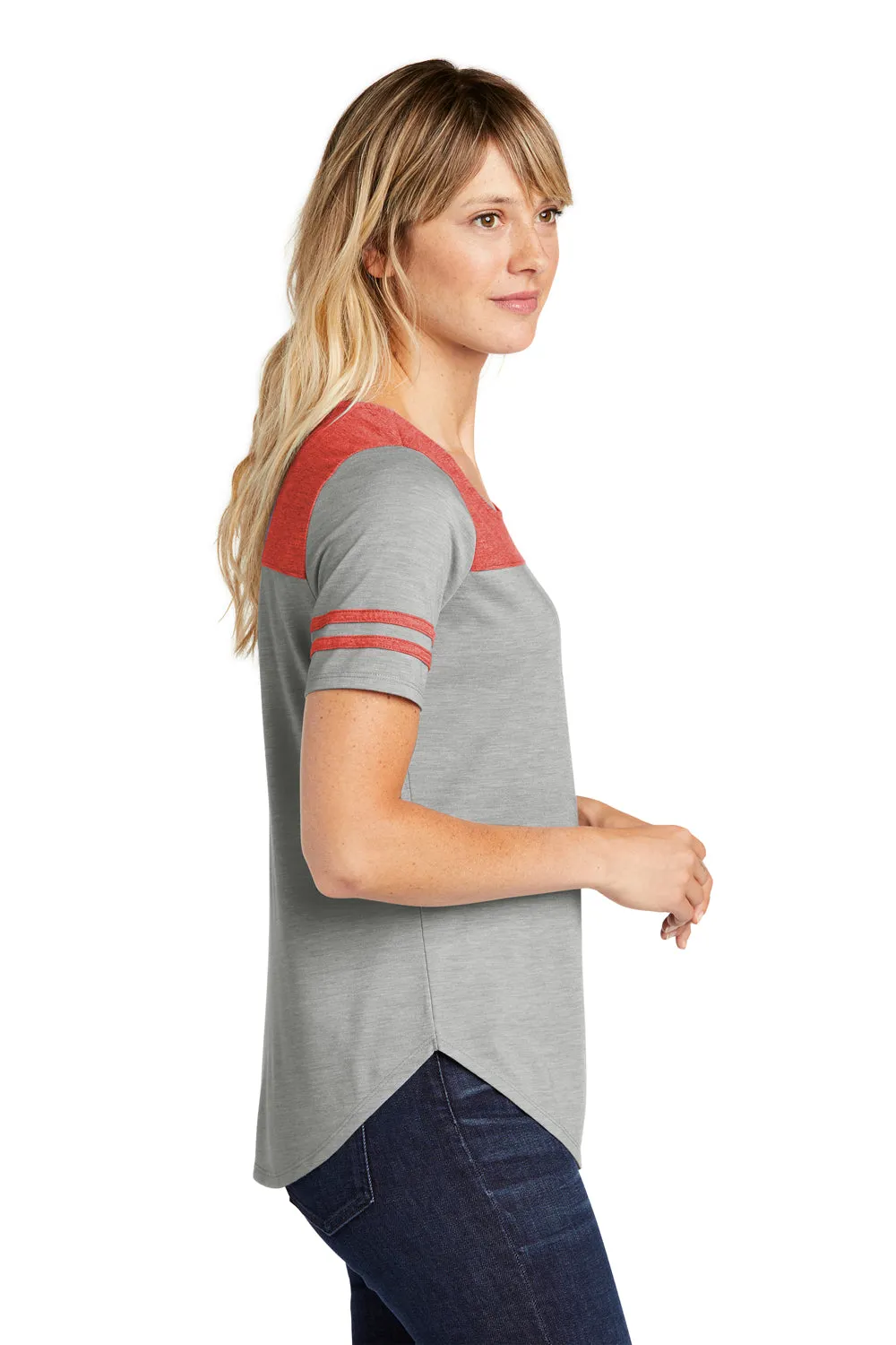Sport-Tek Womens Fan Moisture Wicking Short Sleeve Crewneck T-Shirt - Heather Light Grey/Heather True Red - Closeout Clothing Sport-Tek