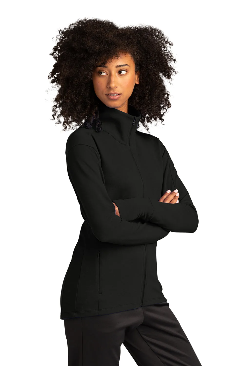 Sport-Tek Womens Flex Fleece Moisture Wicking Full Zip Sweatshirt w/ Pockets - Black Clothing Sport-Tek