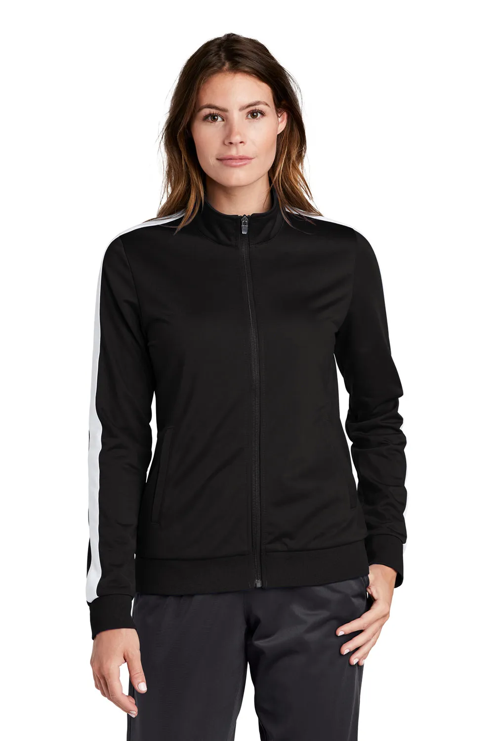 Sport-Tek Womens Full Zip Track Jacket - Black/White Clothing Sport-Tek