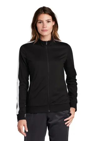 Sport-Tek Womens Full Zip Track Jacket - Black/White Clothing Sport-Tek