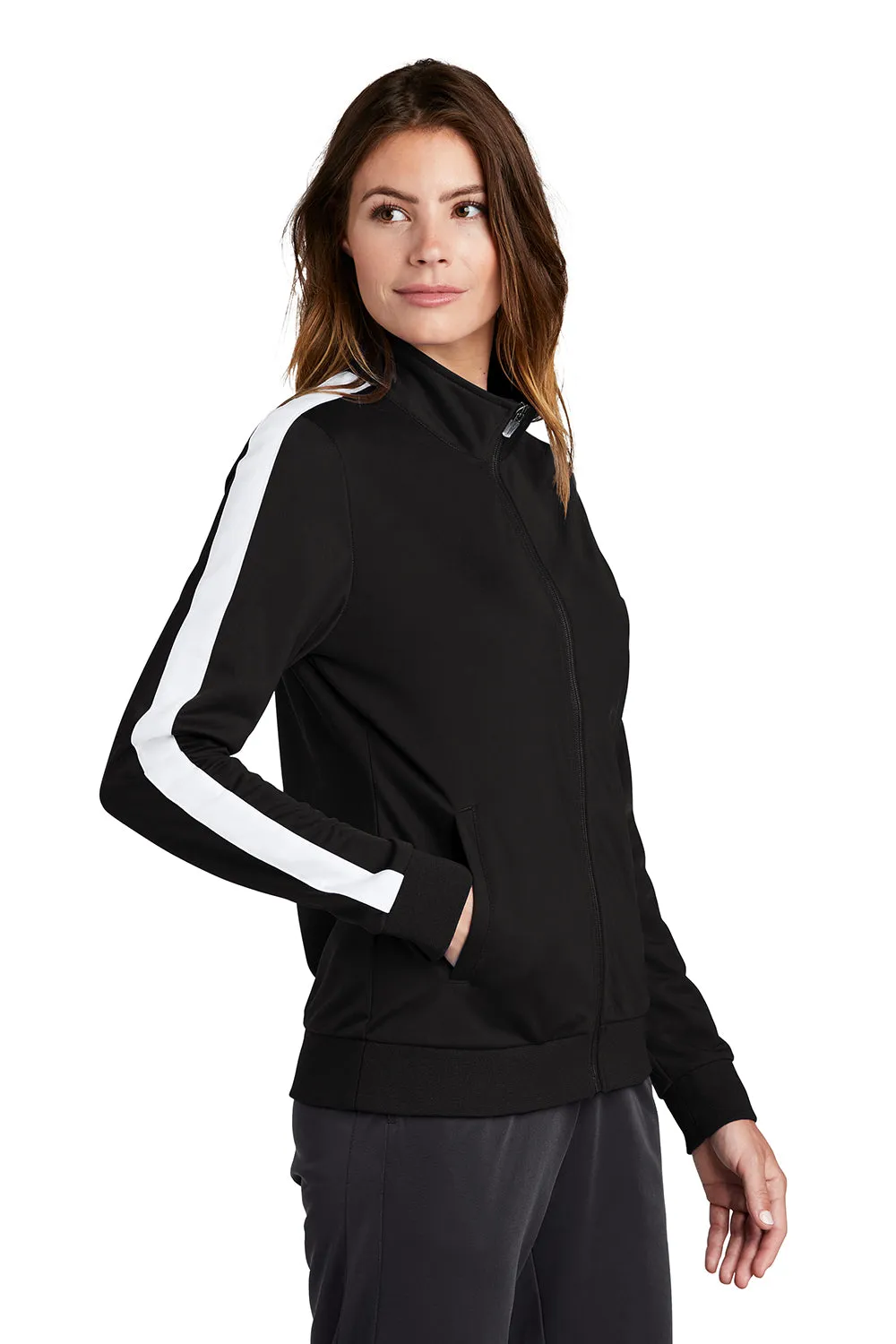 Sport-Tek Womens Full Zip Track Jacket - Black/White Clothing Sport-Tek