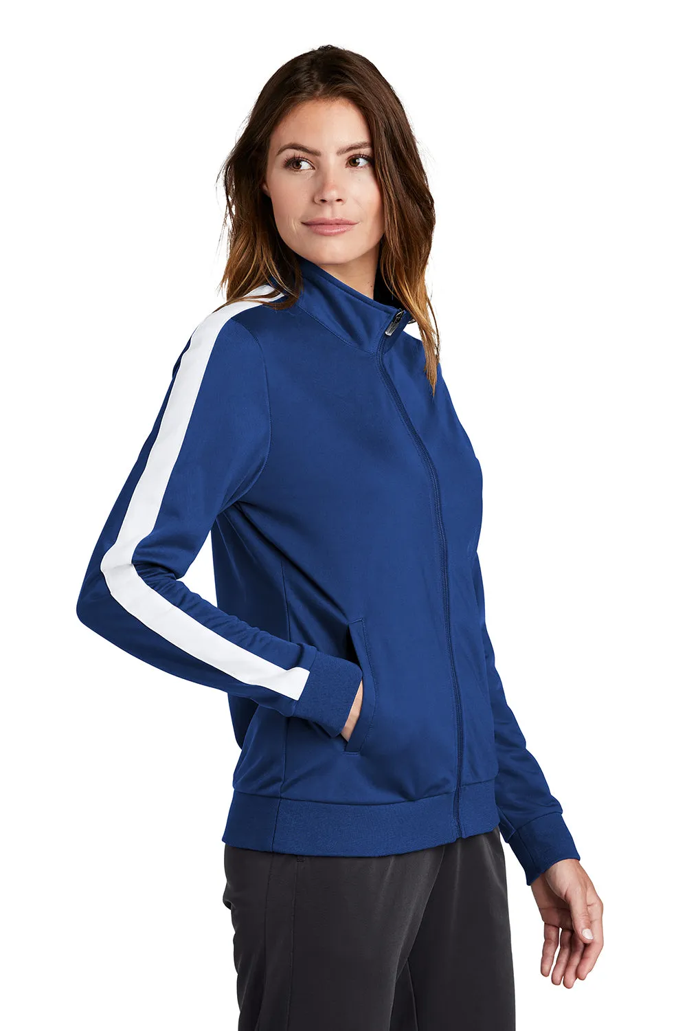 Sport-Tek Womens Full Zip Track Jacket - True Royal Blue/White - Closeout Clothing Sport-Tek