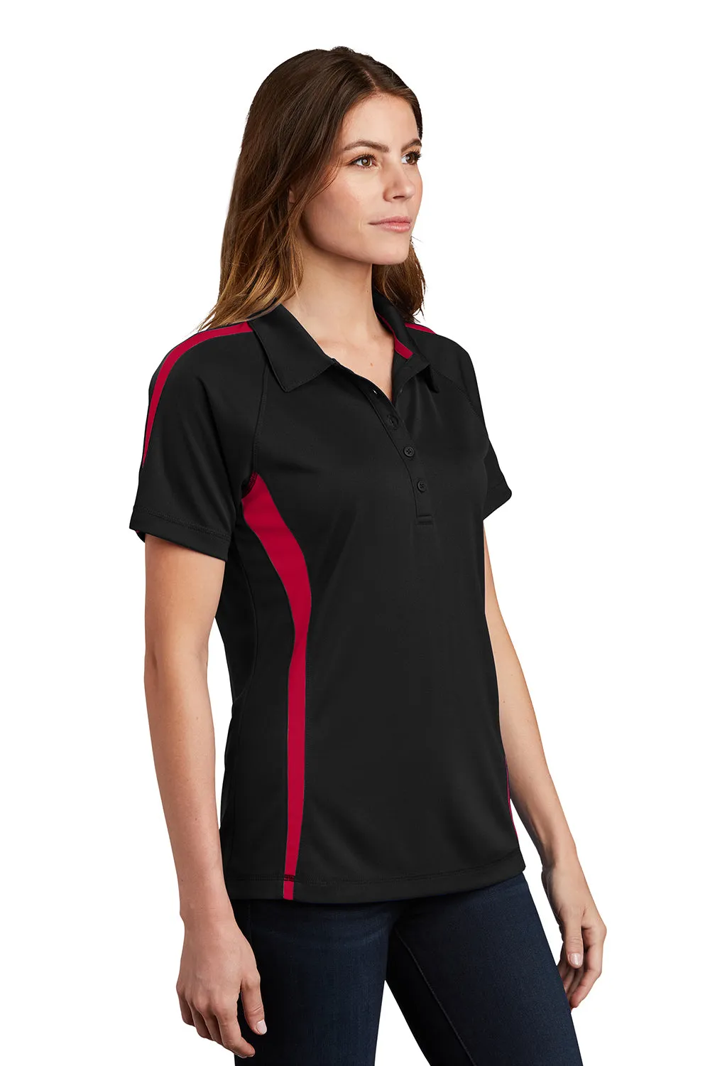 Sport-Tek Womens Micro-Mesh Moisture Wicking Short Sleeve Polo Shirt - Black/Red Clothing Sport-Tek